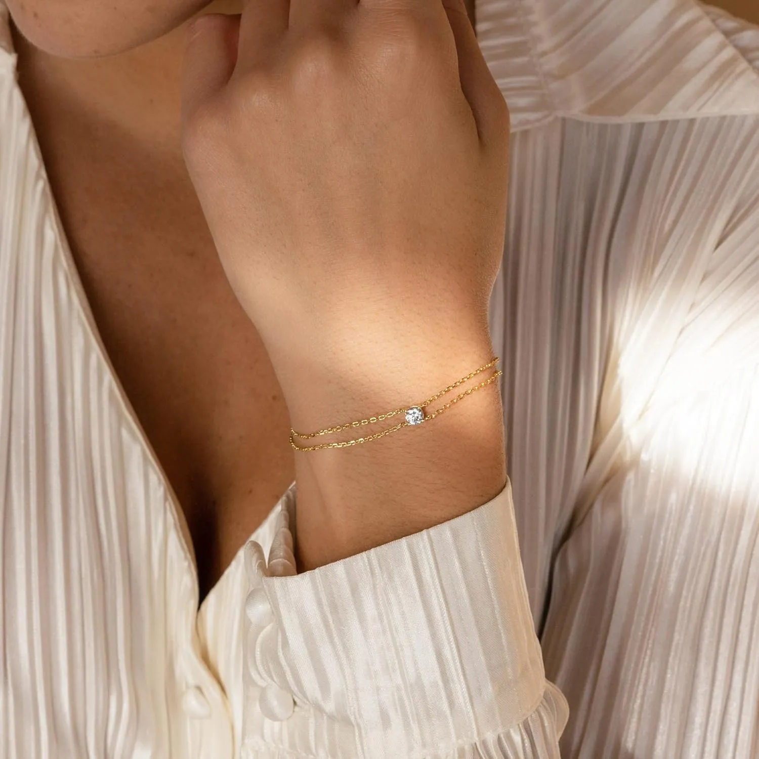 SLOONG Gold Bracelets for Women Trendy, 14K Real Gold Plated Dainty Stackable Pearl Snake Chain CZ Heart Pendant Bracelets, Layered Waterproof Jewelry Gift for Women Adjustable 6" 2"