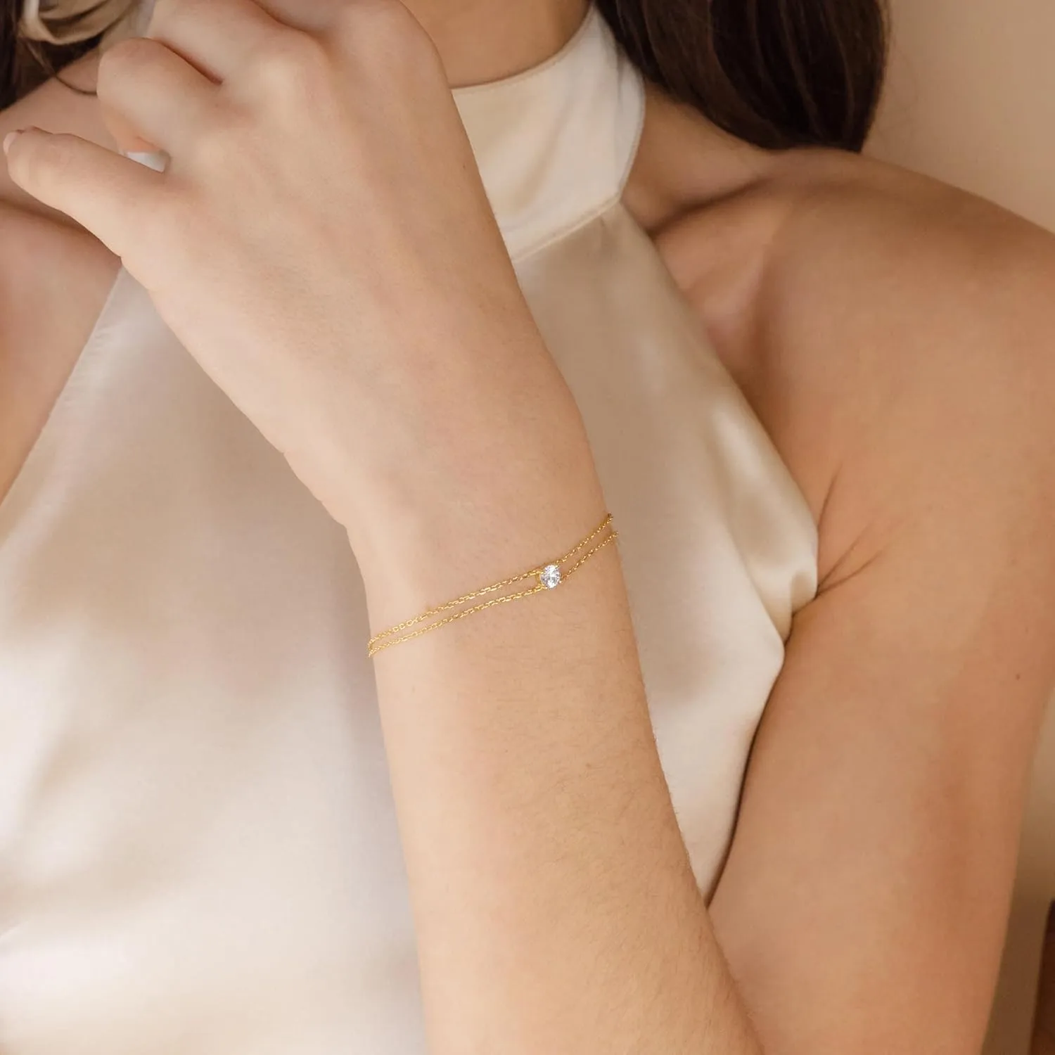 SLOONG Gold Bracelets for Women Trendy, 14K Real Gold Plated Dainty Stackable Pearl Snake Chain CZ Heart Pendant Bracelets, Layered Waterproof Jewelry Gift for Women Adjustable 6" 2"