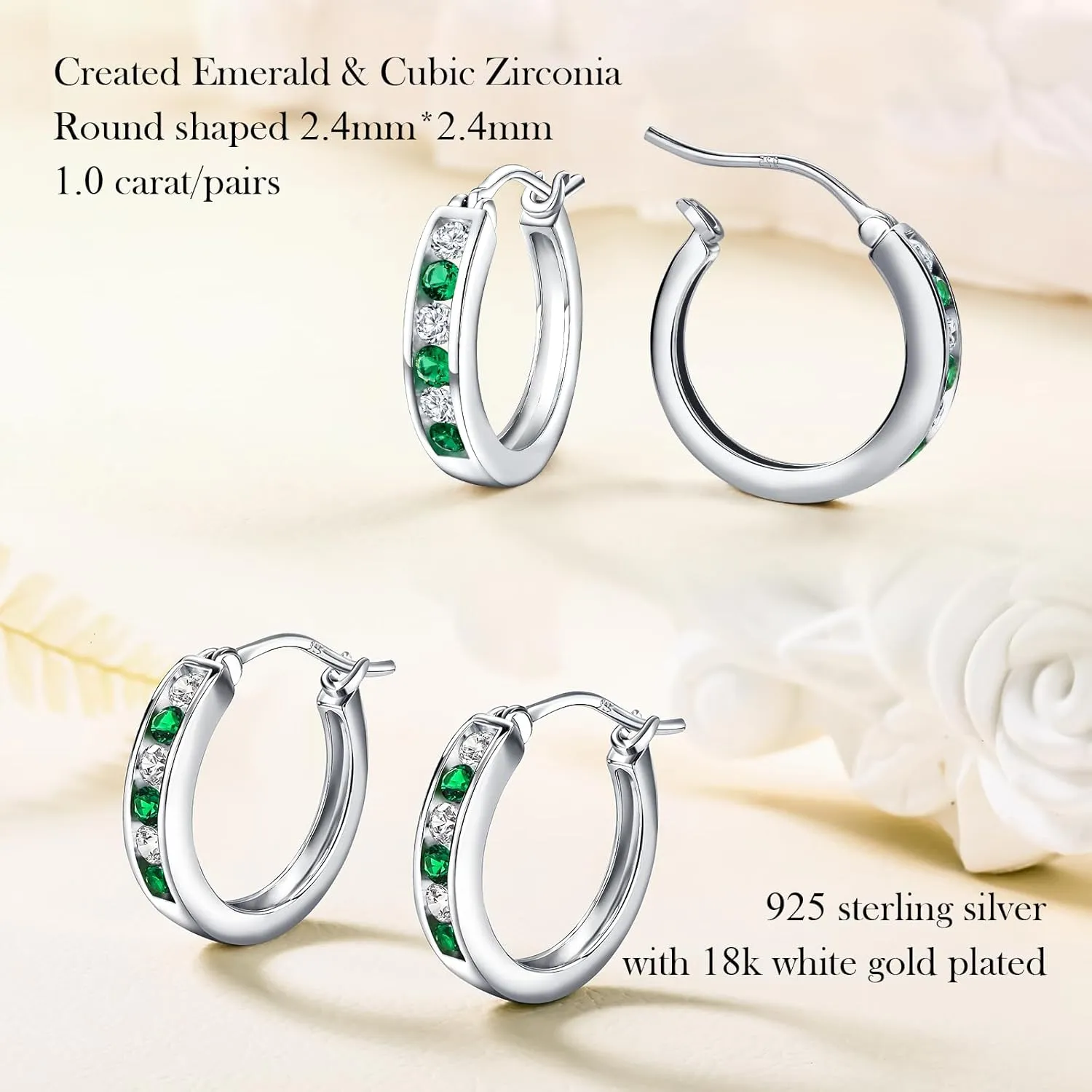 Small Hoop Earrings for Women Hypoallergenic 925 Sterling Silver 18mm Gemstone Huggie Hoop Earrings Annivesary Wedding Jewelry Birthstone Huggy Earrings