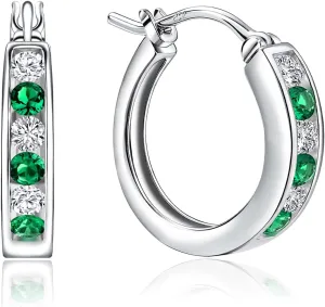 Small Hoop Earrings for Women Hypoallergenic 925 Sterling Silver 18mm Gemstone Huggie Hoop Earrings Annivesary Wedding Jewelry Birthstone Huggy Earrings