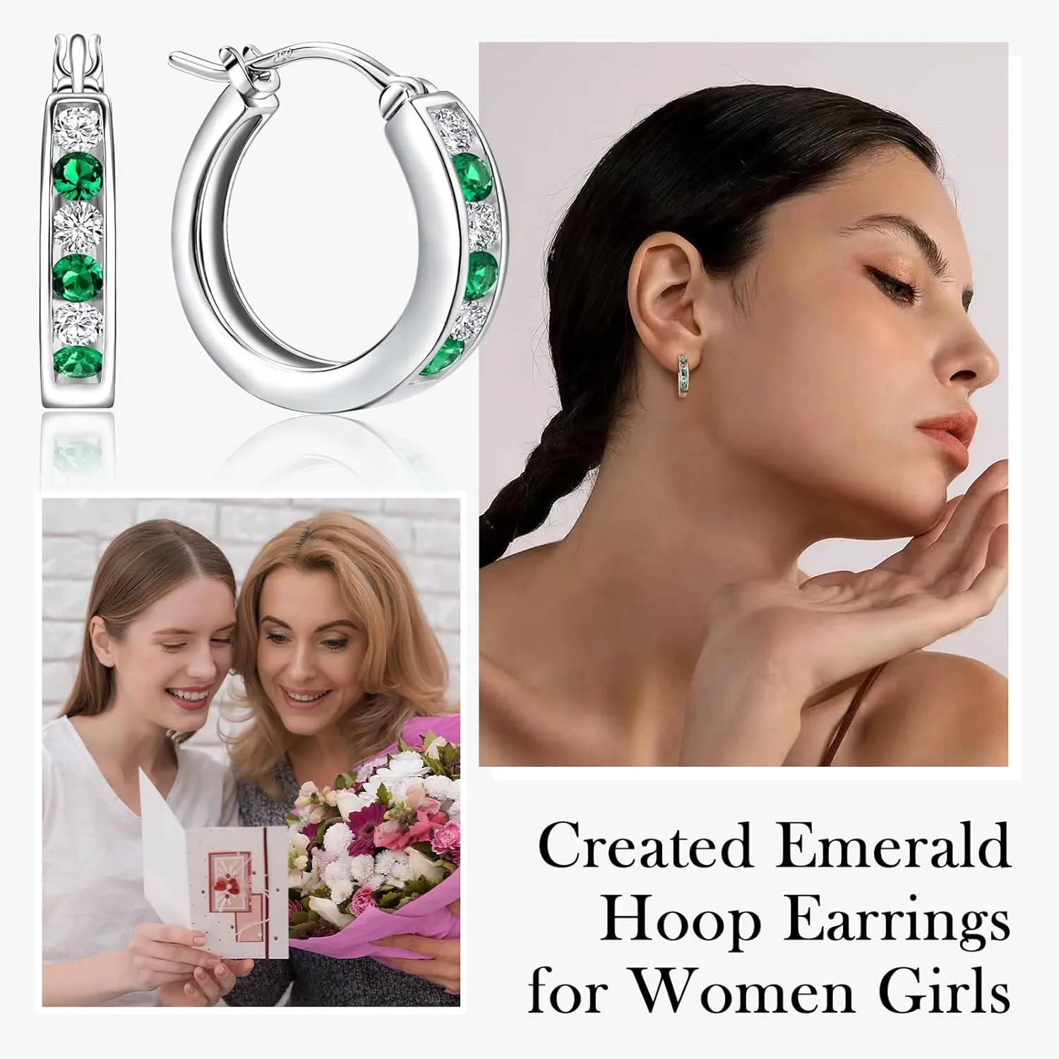 Small Hoop Earrings for Women Hypoallergenic 925 Sterling Silver 18mm Gemstone Huggie Hoop Earrings Annivesary Wedding Jewelry Birthstone Huggy Earrings