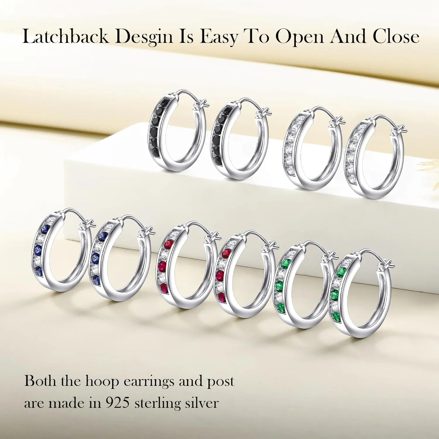 Small Hoop Earrings for Women Hypoallergenic 925 Sterling Silver 18mm Gemstone Huggie Hoop Earrings Annivesary Wedding Jewelry Birthstone Huggy Earrings