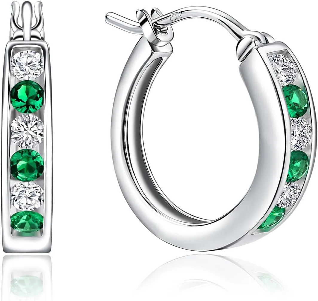 Small Hoop Earrings for Women Hypoallergenic 925 Sterling Silver 18mm Gemstone Huggie Hoop Earrings Annivesary Wedding Jewelry Birthstone Huggy Earrings