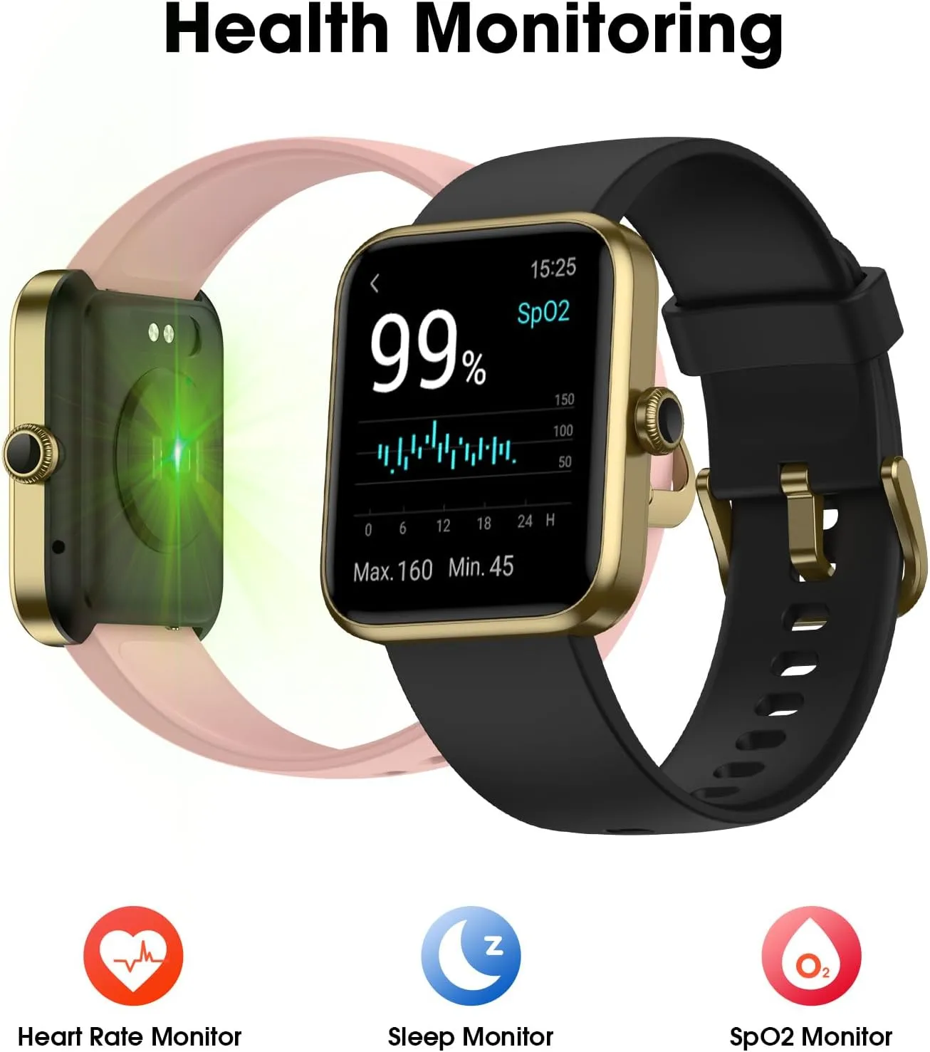 Smart Watch for Women Men, Fitness Tracker Watch with Heart Rate Monitor, Sleep, Blood Oxygen Tracker, 5ATM Waterproof Smartwatch Sports Watch Compatible with Android iOS Phones Step Calories Counter