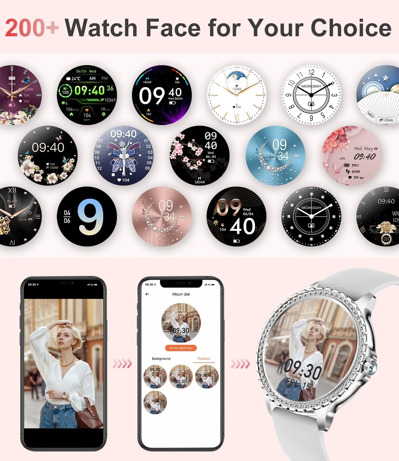 Smart Watch for Women(Answer/Make Calls),1.3" HD Diamonds Luxury Smartwatch for Android iPhone Phones,Fitness Trackers with 20  Sport Modes/Heart Rate/IP68 Waterproof (Silver)