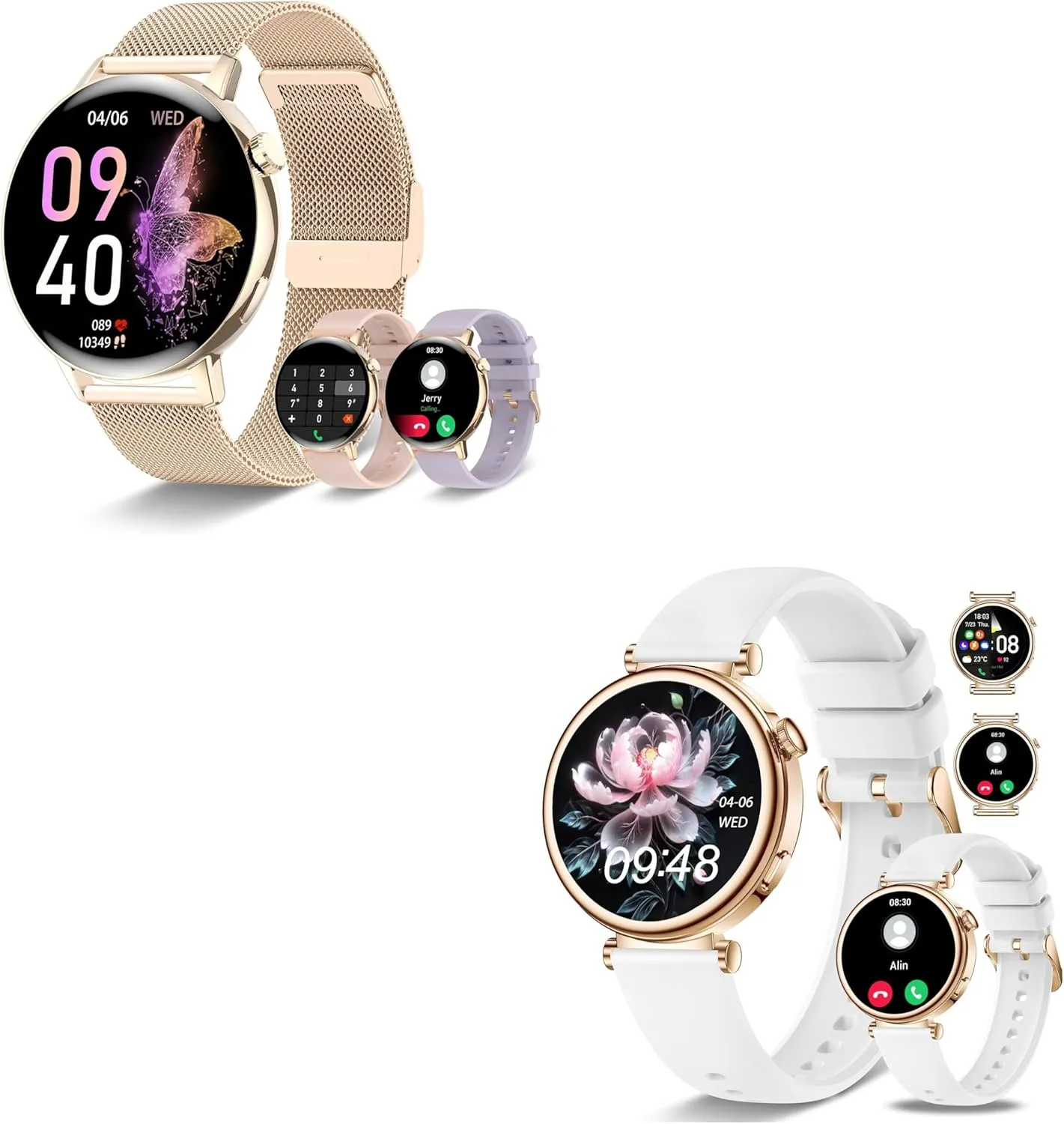 Smart Watches for Women,1.43" & 1.27" HD Watch with Calls and Messages/Heart Rate/Sleep/Female Cycle,Fitness Tracker Smartwatch for Android/iOS Compatible,Pink & Rose Gold/White