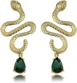 Snake Green Rhinestone Earrings, Alloy Setting Rhinestone Earrings, Earrings For Women, Gold Color