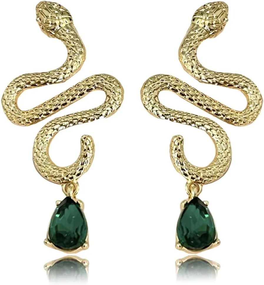 Snake Green Rhinestone Earrings, Alloy Setting Rhinestone Earrings, Earrings For Women, Gold Color