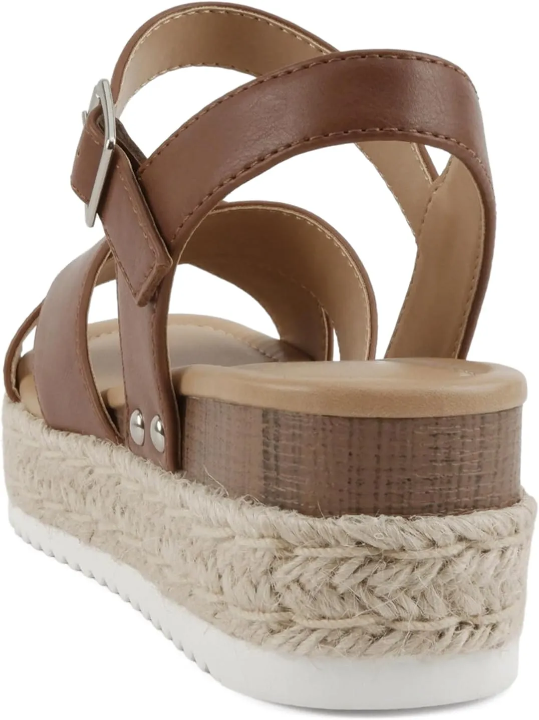 Soda FIRELY ~ Women Round Toe Crisscross Band Platform Espadrille Wedge Sandal with Adjustable Ankle Strap