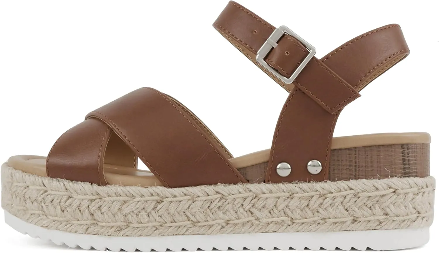 Soda FIRELY ~ Women Round Toe Crisscross Band Platform Espadrille Wedge Sandal with Adjustable Ankle Strap
