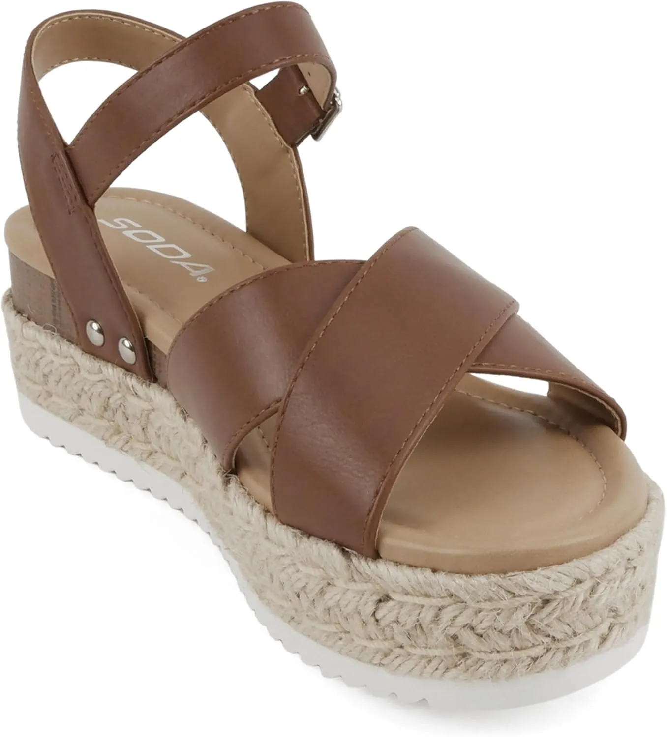 Soda FIRELY ~ Women Round Toe Crisscross Band Platform Espadrille Wedge Sandal with Adjustable Ankle Strap