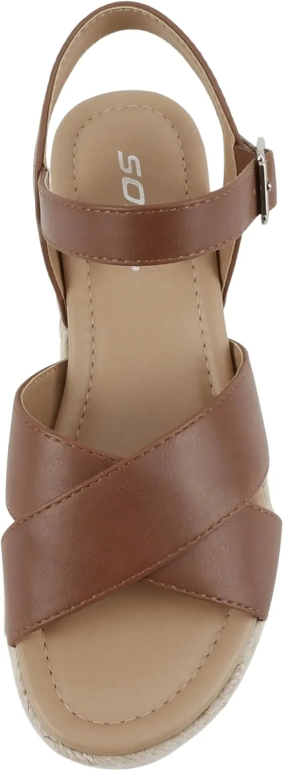 Soda FIRELY ~ Women Round Toe Crisscross Band Platform Espadrille Wedge Sandal with Adjustable Ankle Strap