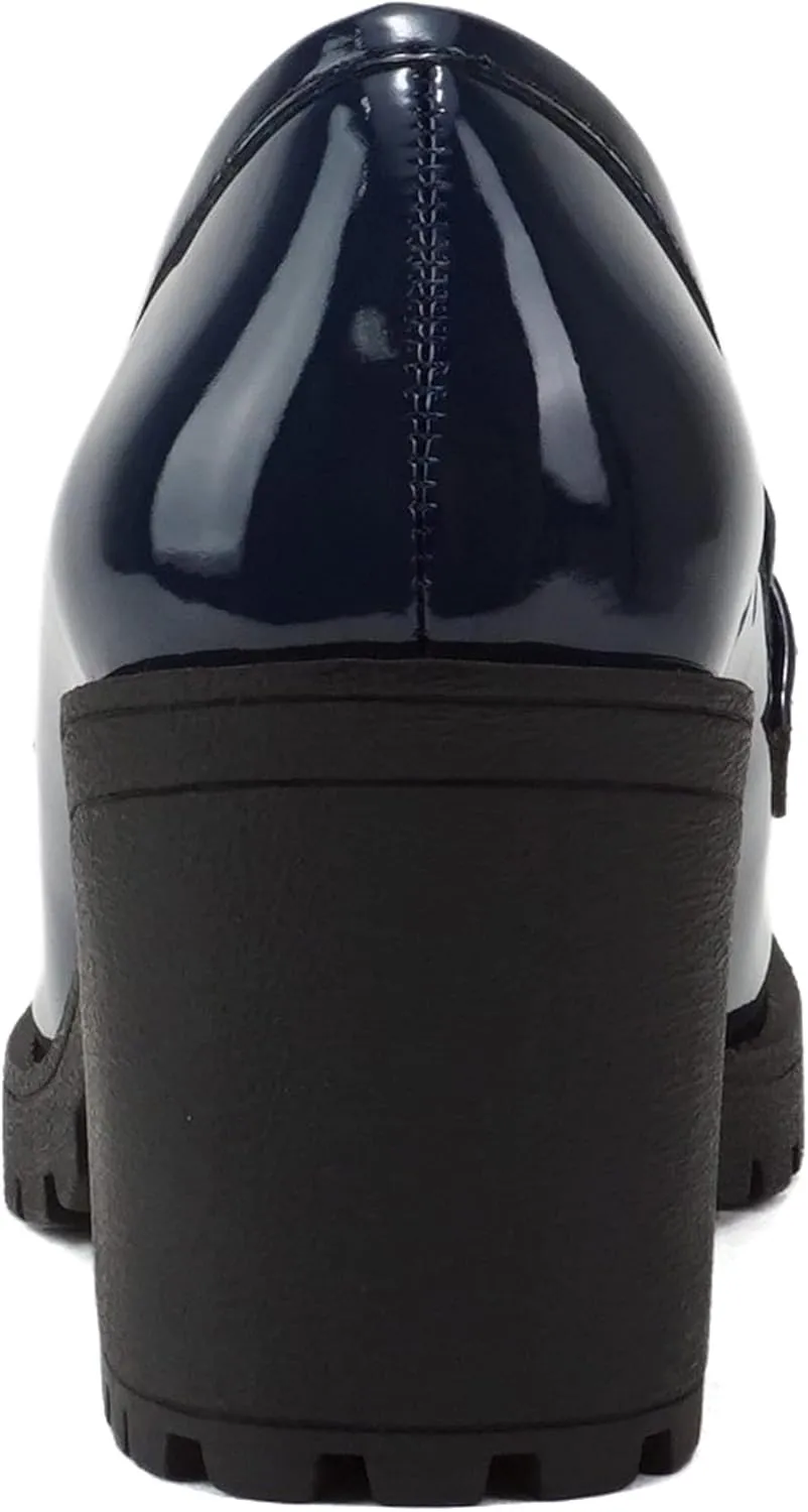 Soda Kinder ~ Women Slip On Chunky Mid Heel Lug Sole Penny Loafer Shoe
