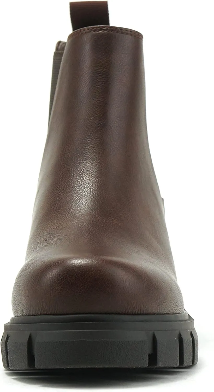Soda PIONEER ~ Women Lug Sole Mid Heel Chelsea Fashion Ankle Bootie w/Double Elastic Gore