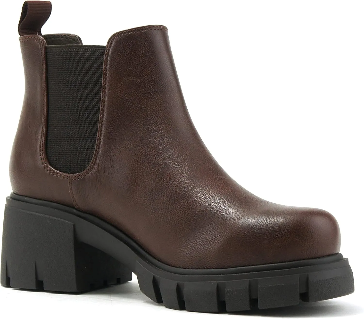 Soda PIONEER ~ Women Lug Sole Mid Heel Chelsea Fashion Ankle Bootie w/Double Elastic Gore