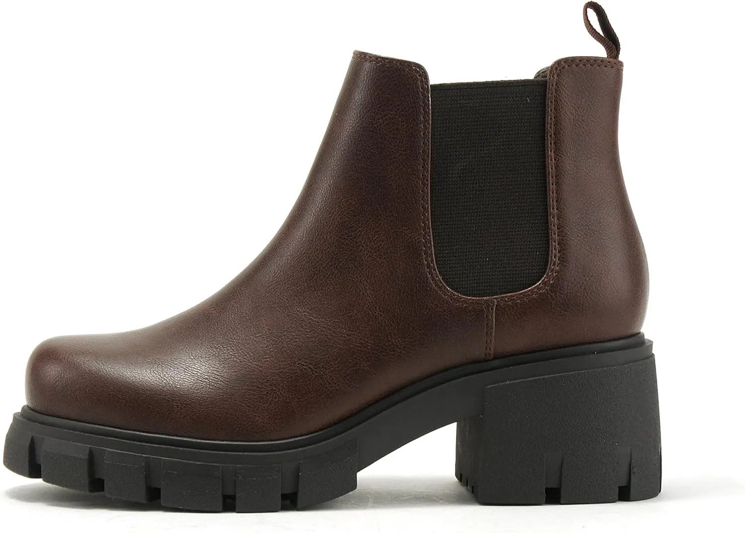 Soda PIONEER ~ Women Lug Sole Mid Heel Chelsea Fashion Ankle Bootie w/Double Elastic Gore