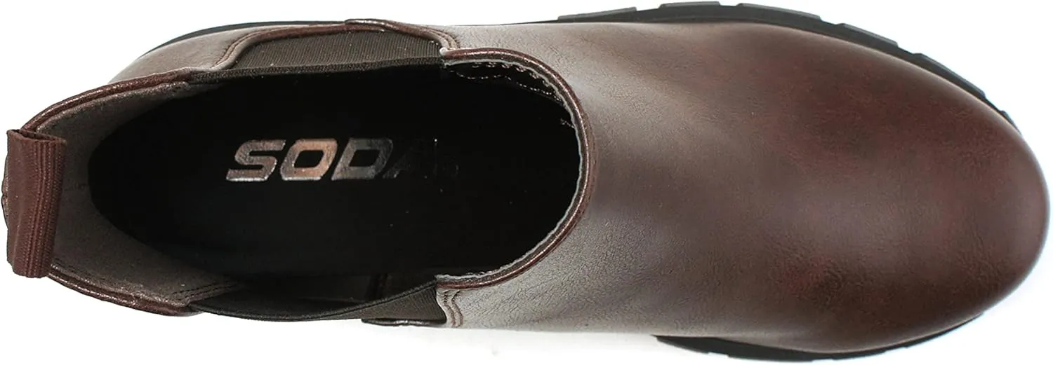 Soda PIONEER ~ Women Lug Sole Mid Heel Chelsea Fashion Ankle Bootie w/Double Elastic Gore