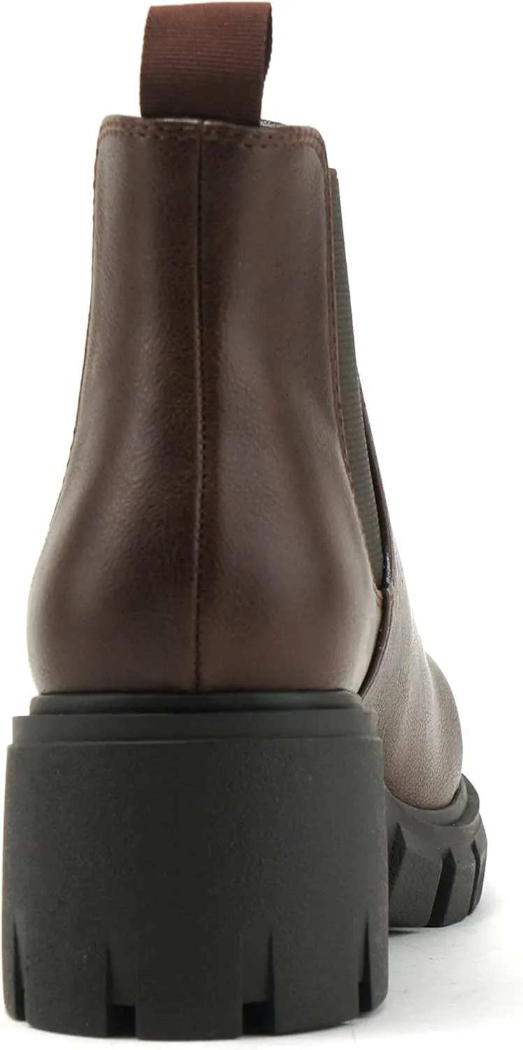 Soda PIONEER ~ Women Lug Sole Mid Heel Chelsea Fashion Ankle Bootie w/Double Elastic Gore
