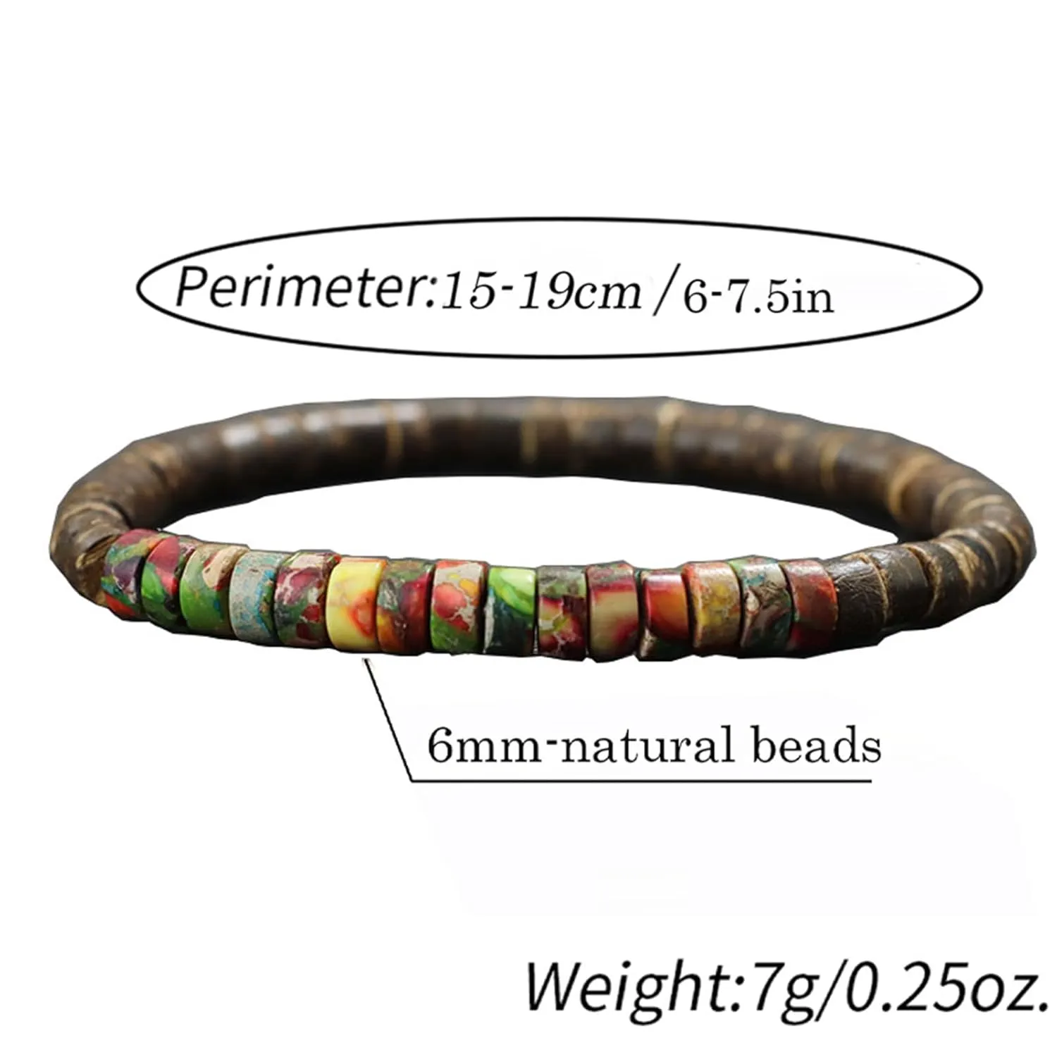 SofiaCreations Handmade Turquoise Sea Sediment Jasper Wooded Wood Beads Boho Vintage Stretch Bracelet, Healing Protection Balance Bracelet for Women Men (Jasper   Dark Brown Wood)