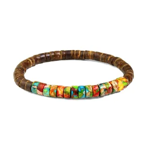 SofiaCreations Handmade Turquoise Sea Sediment Jasper Wooded Wood Beads Boho Vintage Stretch Bracelet, Healing Protection Balance Bracelet for Women Men (Jasper   Dark Brown Wood)