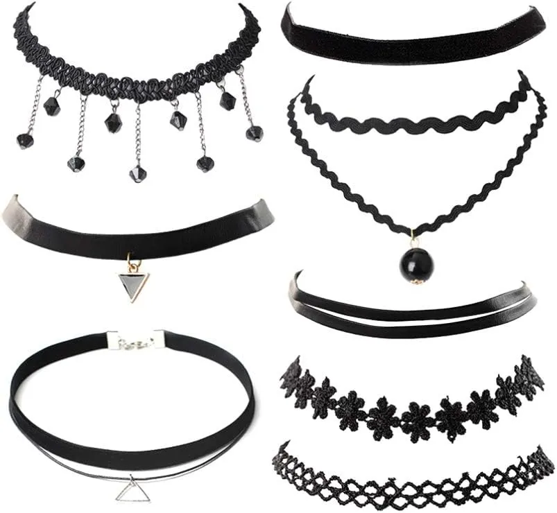SOIMISS 12 Pieces Elegant Retro Gothic Punk Style Necklace Women Girl Black Lace Neck Chain Collar Statement Choker Victorian Steampunk Jewelry Party Wedding Princess Halloween