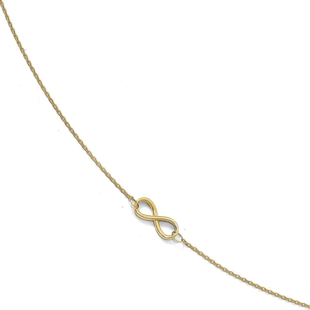 Solid 10k Yellow Gold Infinity Love Knot Symbol with 1in Extension Anklet 9" (Width = 1mm)