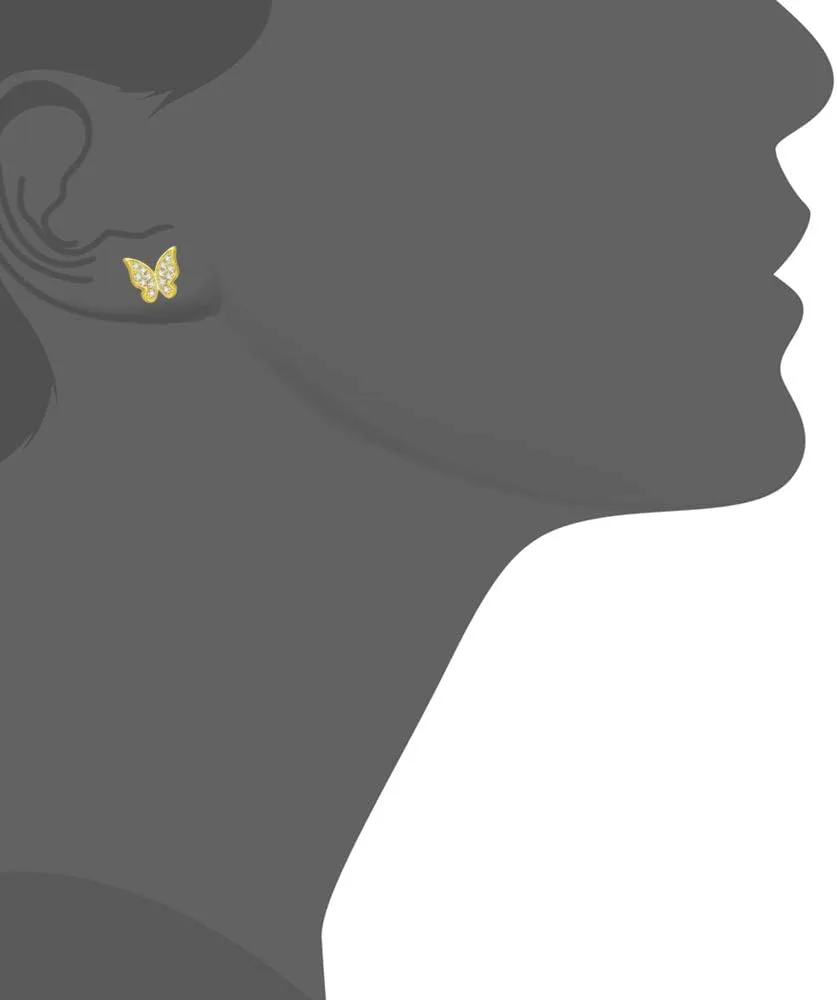 Solid 18K Gold Over 925 Sterling Silver Stud Earrings, Cubic Zirconia Butterfly Stud Earrings/Silver Earrings, Gold Earrings for Women