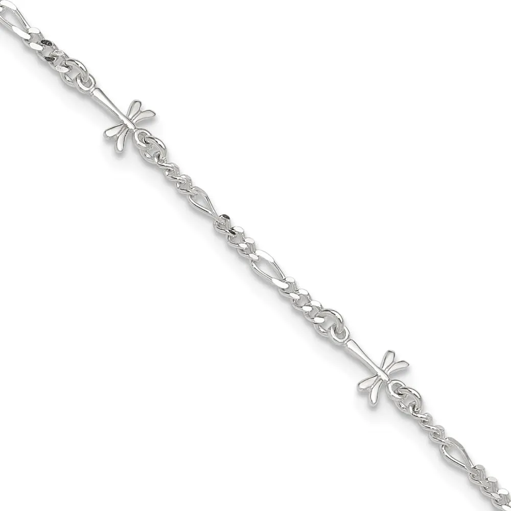 Sonia Jewels Real 925 Sterling Silver Dragonfly 1in Extension Anklet - with Secure Lobster Lock Clasp 9"