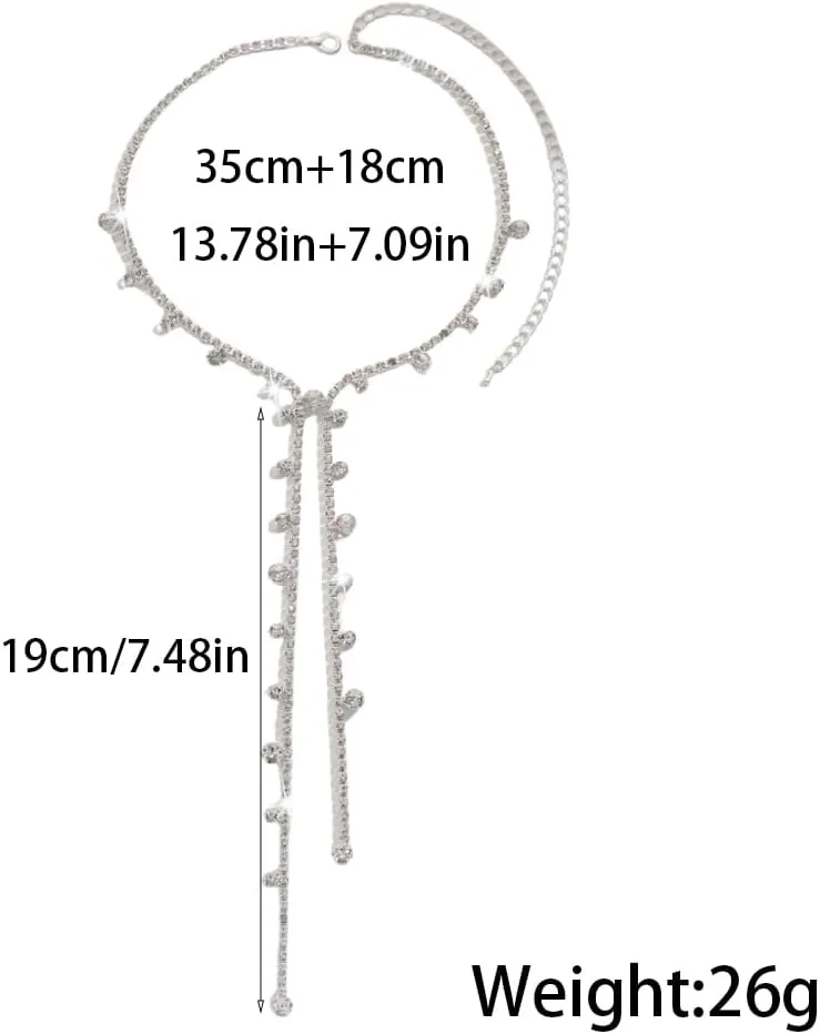 Sparkly Body Chain Necklace for Women,Long Gold Rhinestone Choker Necklaces Charm Wedding Statement Lariat Necklace,Bling Body Jewerly Accessories