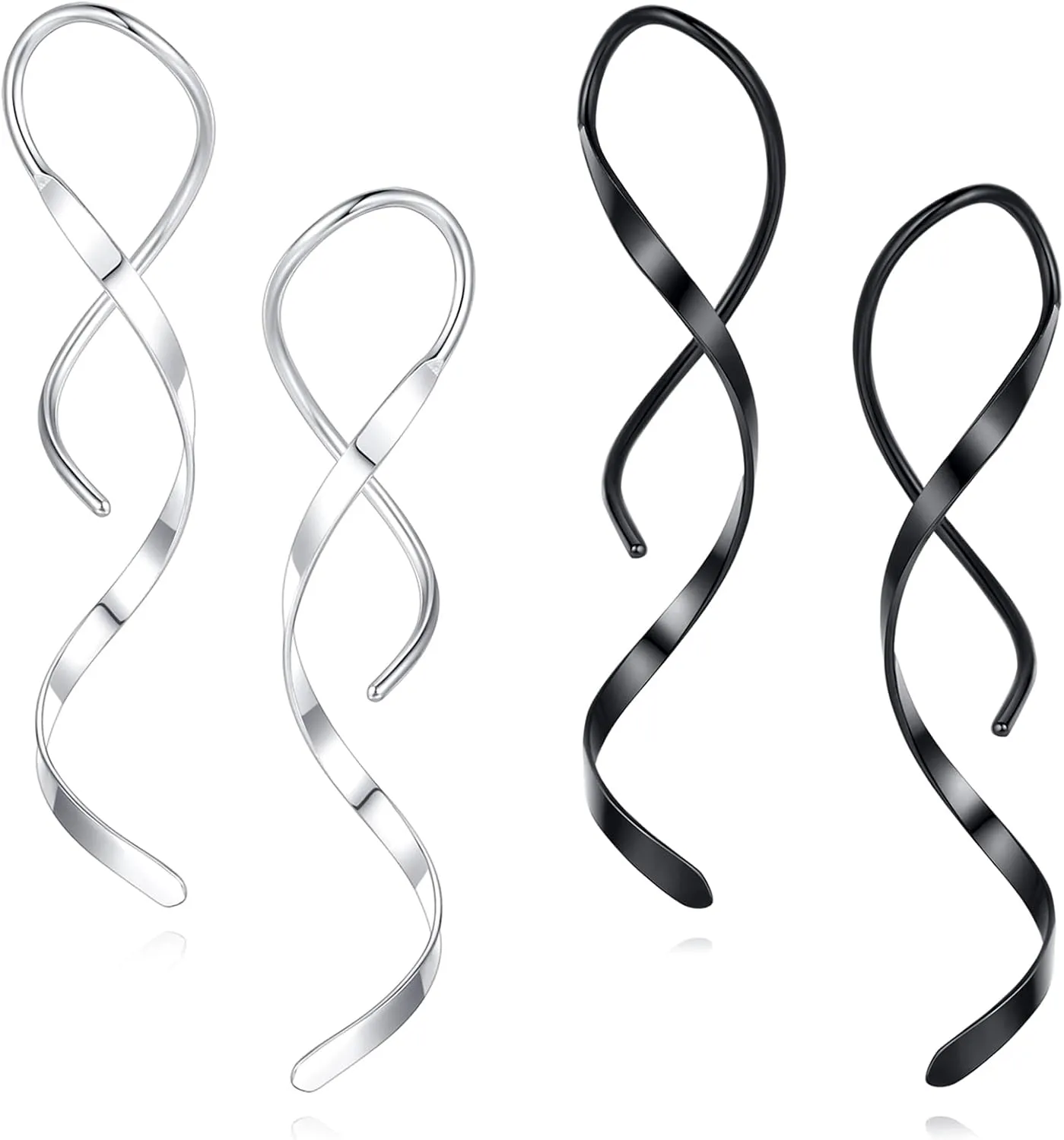 Spiral Threader Earrings, 18G Hypoallergenic 316L Stainless Steel Drop Dangle Handmade Twisted Linear Curved Dangling Minimal Earrings for Sensitive Ear