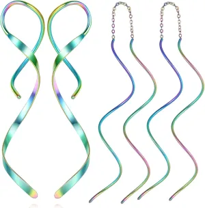 Spiral Threader Earrings, 18G Hypoallergenic 316L Stainless Steel Drop Dangle Handmade Twisted Linear Curved Dangling Minimal Earrings for Sensitive Ear