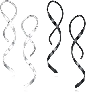 Spiral Threader Earrings, 18G Hypoallergenic 316L Stainless Steel Drop Dangle Handmade Twisted Linear Curved Dangling Minimal Earrings for Sensitive Ear