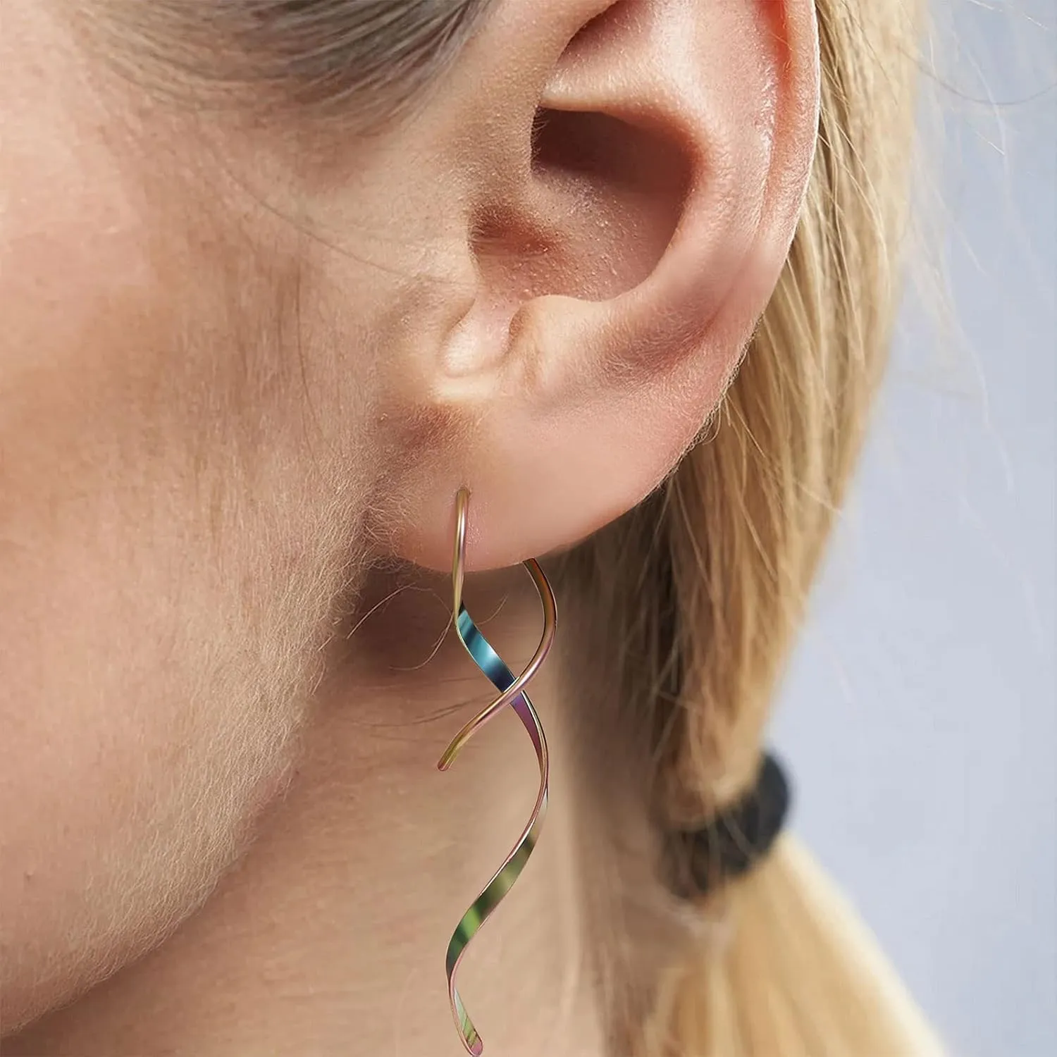 Spiral Threader Earrings, 18G Hypoallergenic 316L Stainless Steel Drop Dangle Handmade Twisted Linear Curved Dangling Minimal Earrings for Sensitive Ear