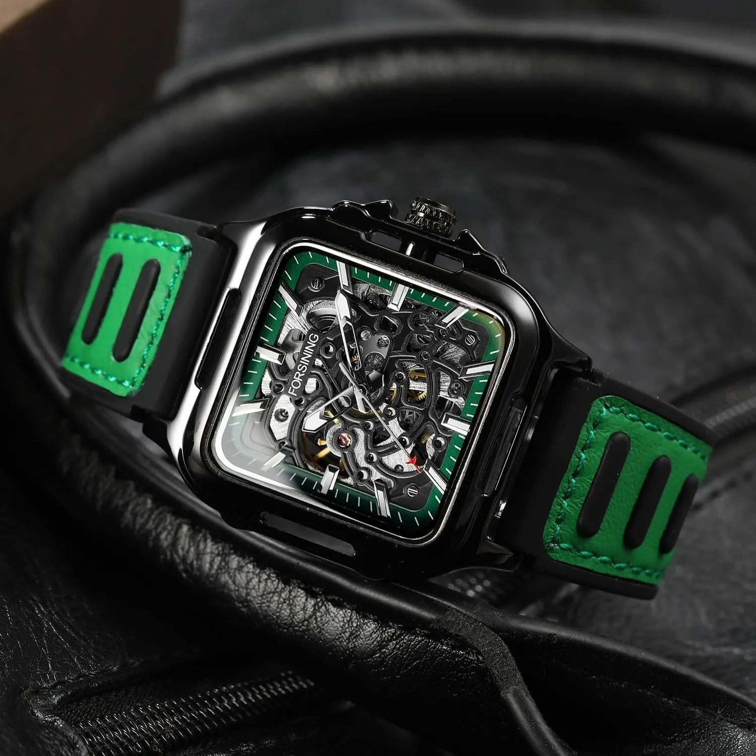 Sports Cool Men's Skeleton Automatic Mechanical Watches Hollow Comfortable Silicone Strap Wristwatch Gifts for Man