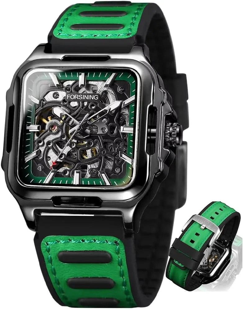 Sports Cool Men's Skeleton Automatic Mechanical Watches Hollow Comfortable Silicone Strap Wristwatch Gifts for Man