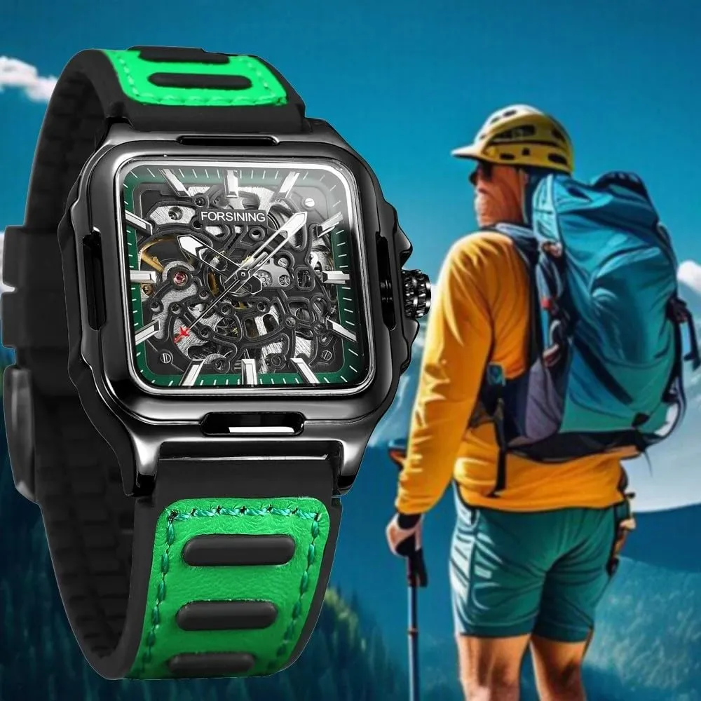 Sports Cool Men's Skeleton Automatic Mechanical Watches Hollow Comfortable Silicone Strap Wristwatch Gifts for Man