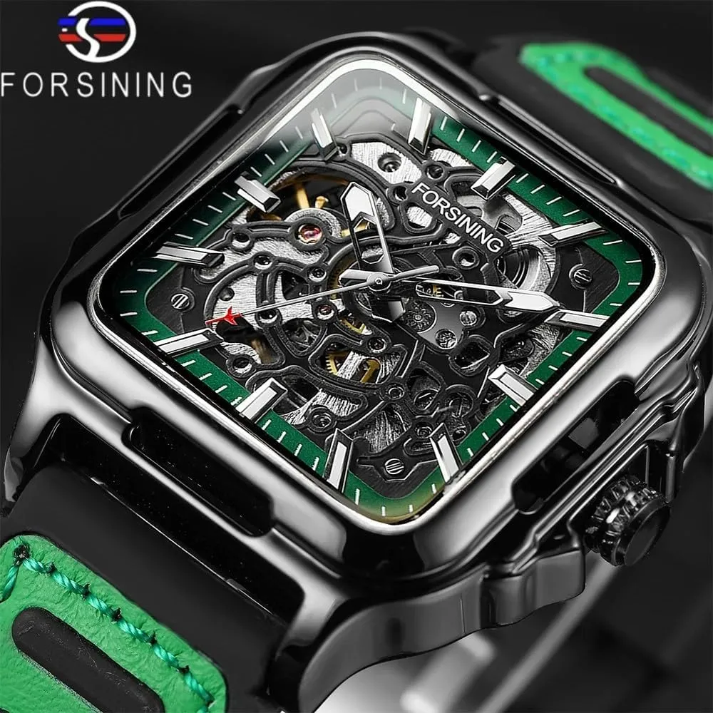 Sports Cool Men's Skeleton Automatic Mechanical Watches Hollow Comfortable Silicone Strap Wristwatch Gifts for Man