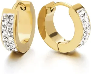 Stainless Steel Men's Women's Gold Huggie Hoop Diamond Earrings