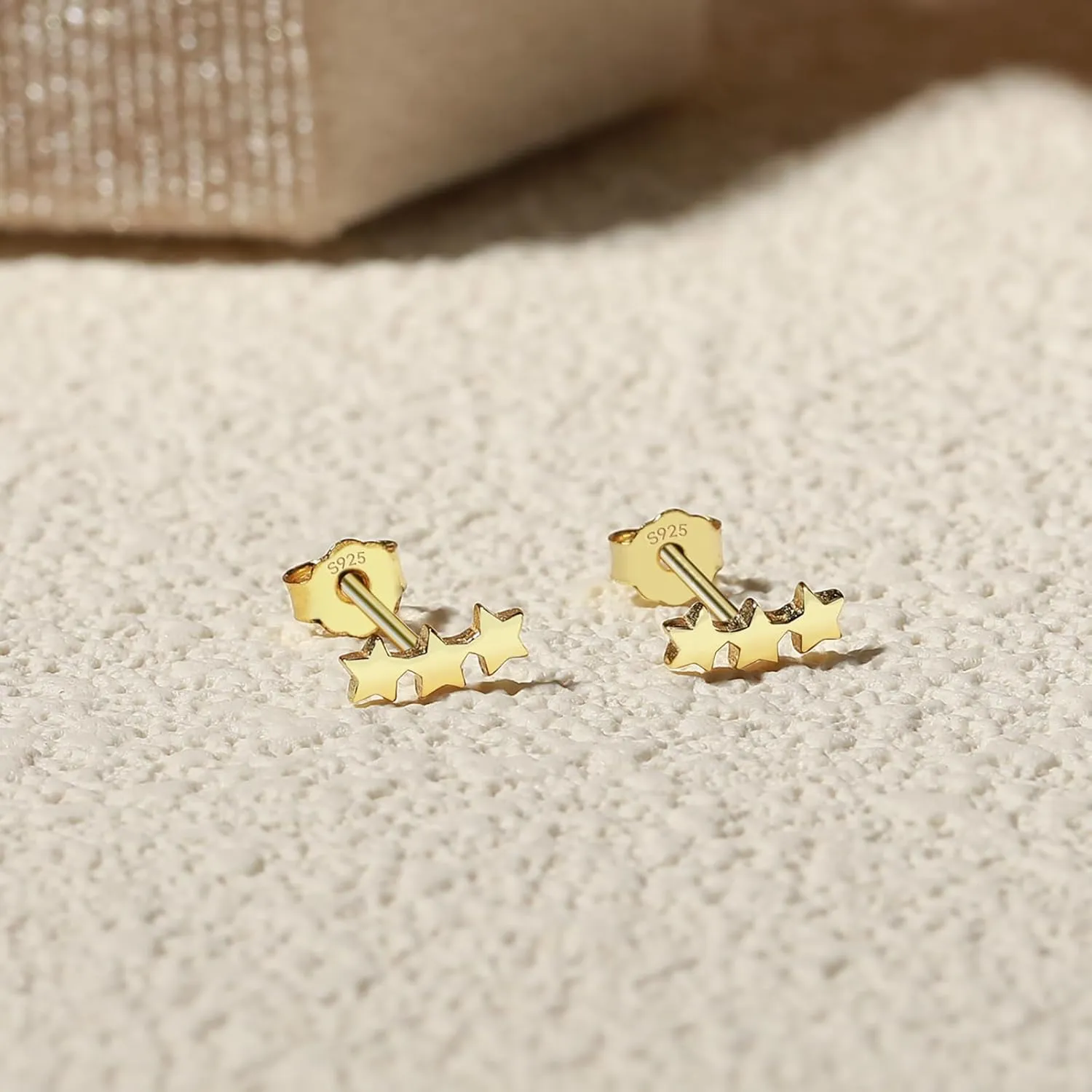 Star Stud Earrings for Women AS Teacher Appreciation Gifts, 14K Gold Plated S925 Sterling Silver Post Tiny Star Climber Earrings Hypoallergenic Small Cartilage Earrings Stud Birthday Jewelry