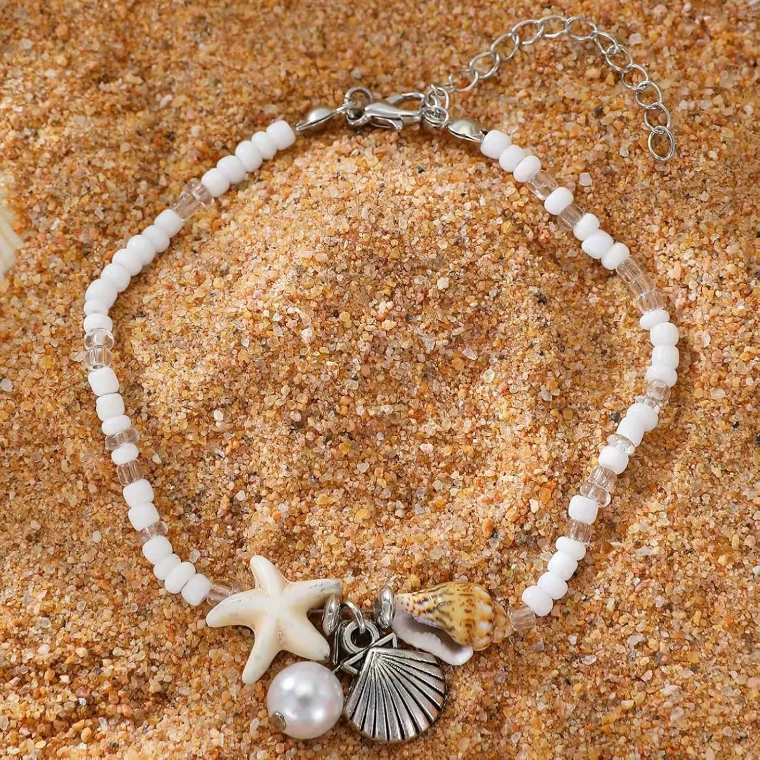 Starfish Beach Anklets for Women Adjustable Boho Conch Pearl Anklets Summer Beach Party Jewelry
