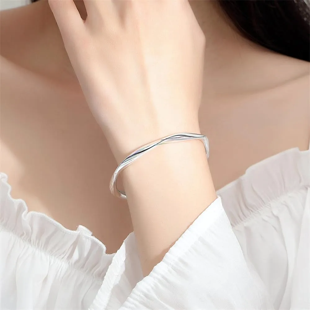Sterling Silver Bangle Bracelets for Women,Fashion Jewelry Simple Adjustable 925 Silver Cuff Bangles for Women Mom Wife Valentine Mothers Day Gift