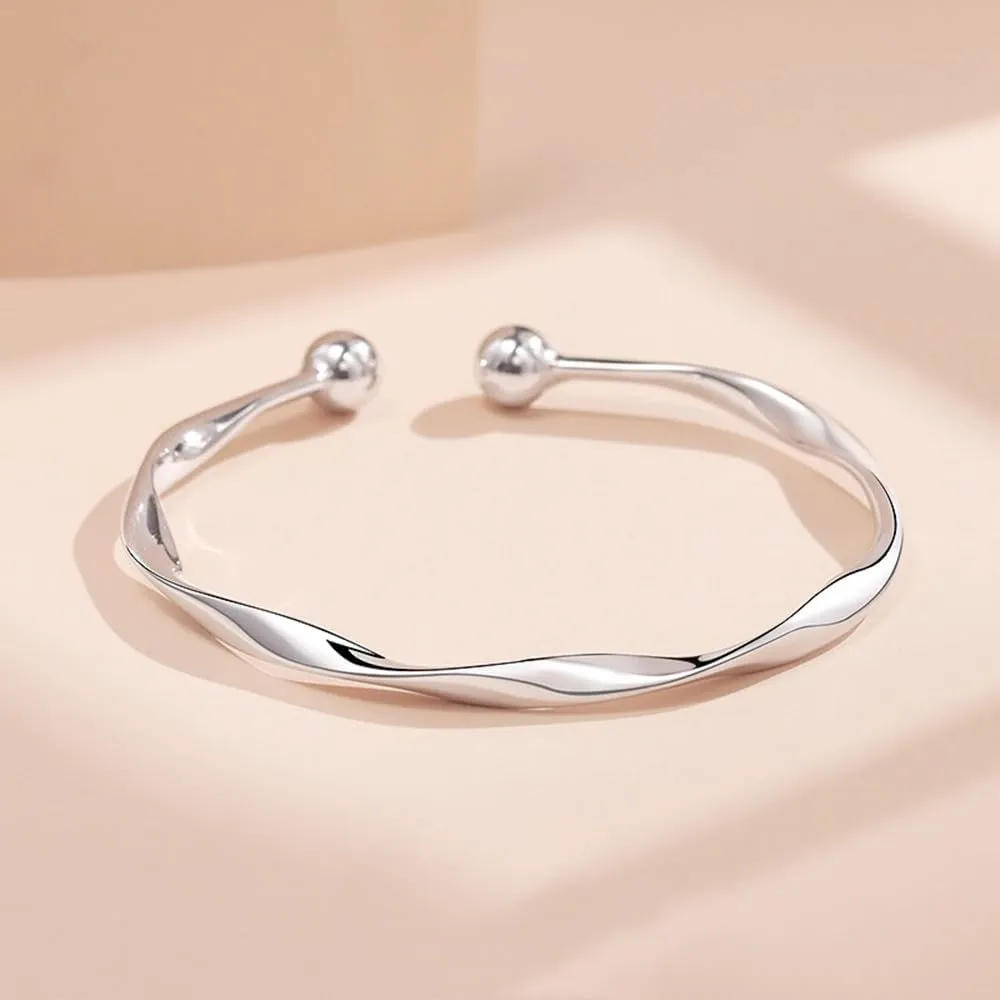 Sterling Silver Bangle Bracelets for Women,Fashion Jewelry Simple Adjustable 925 Silver Cuff Bangles for Women Mom Wife Valentine Mothers Day Gift