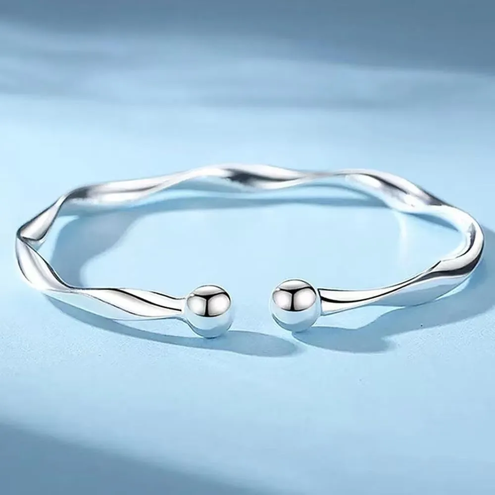 Sterling Silver Bangle Bracelets for Women,Fashion Jewelry Simple Adjustable 925 Silver Cuff Bangles for Women Mom Wife Valentine Mothers Day Gift
