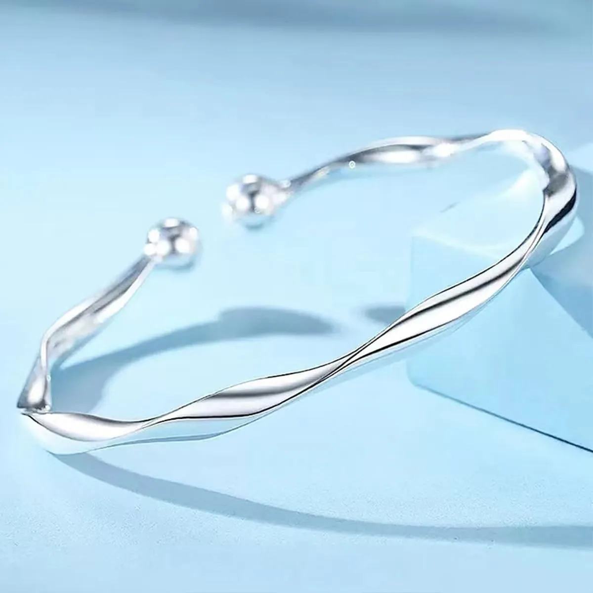 Sterling Silver Bangle Bracelets for Women,Fashion Jewelry Simple Adjustable 925 Silver Cuff Bangles for Women Mom Wife Valentine Mothers Day Gift