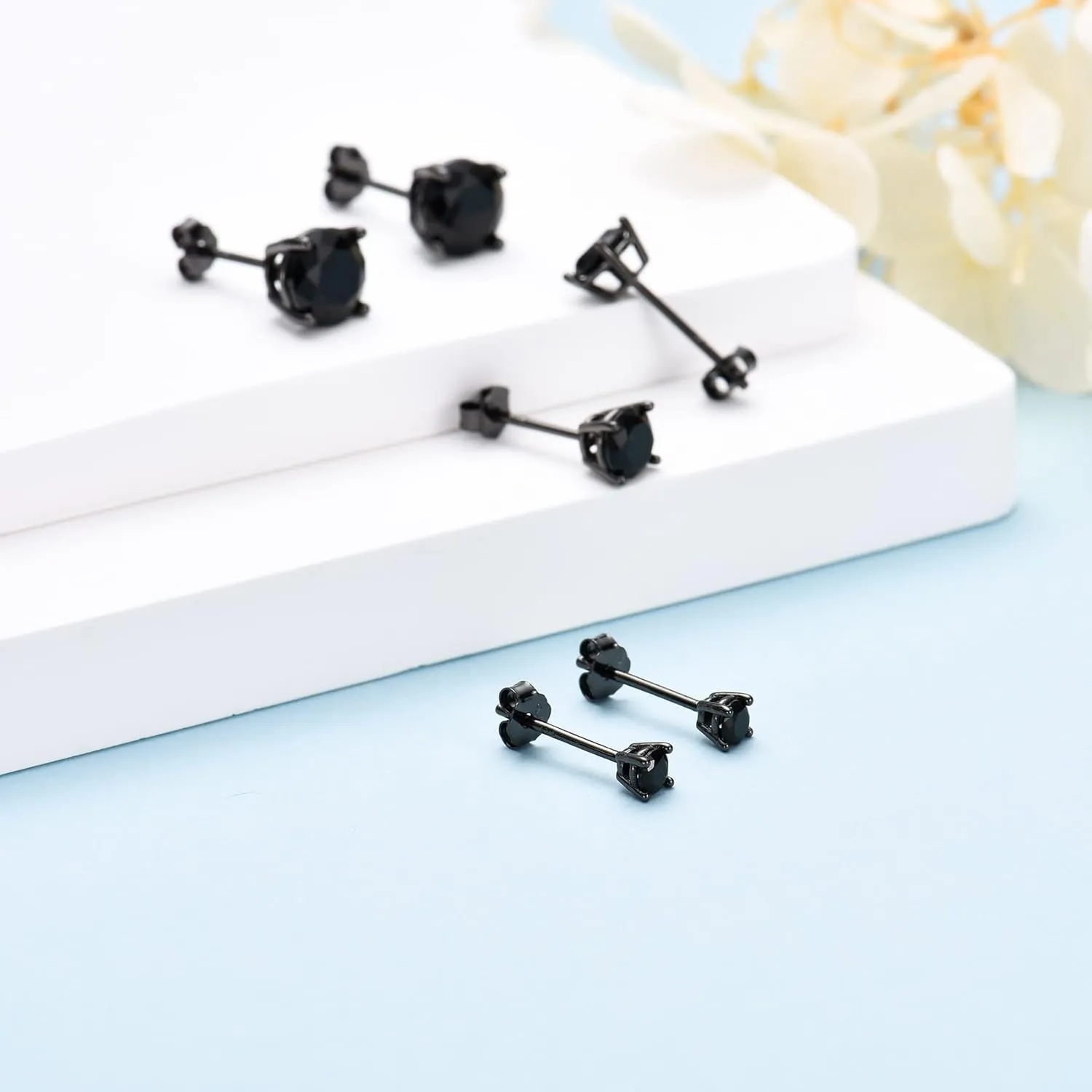 Sterling Silver Stud Earrings for Women- 3 Pairs Tiny CZ Cubic Zirconia Cartilage Earrings Set Small Tragus Earrings