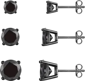 Sterling Silver Stud Earrings for Women- 3 Pairs Tiny CZ Cubic Zirconia Cartilage Earrings Set Small Tragus Earrings