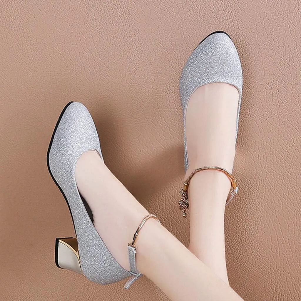 Strappy Heels for Women Mary Jane Dress Shoes Double Strap Closed Round Toe Block High Heel Pumps
