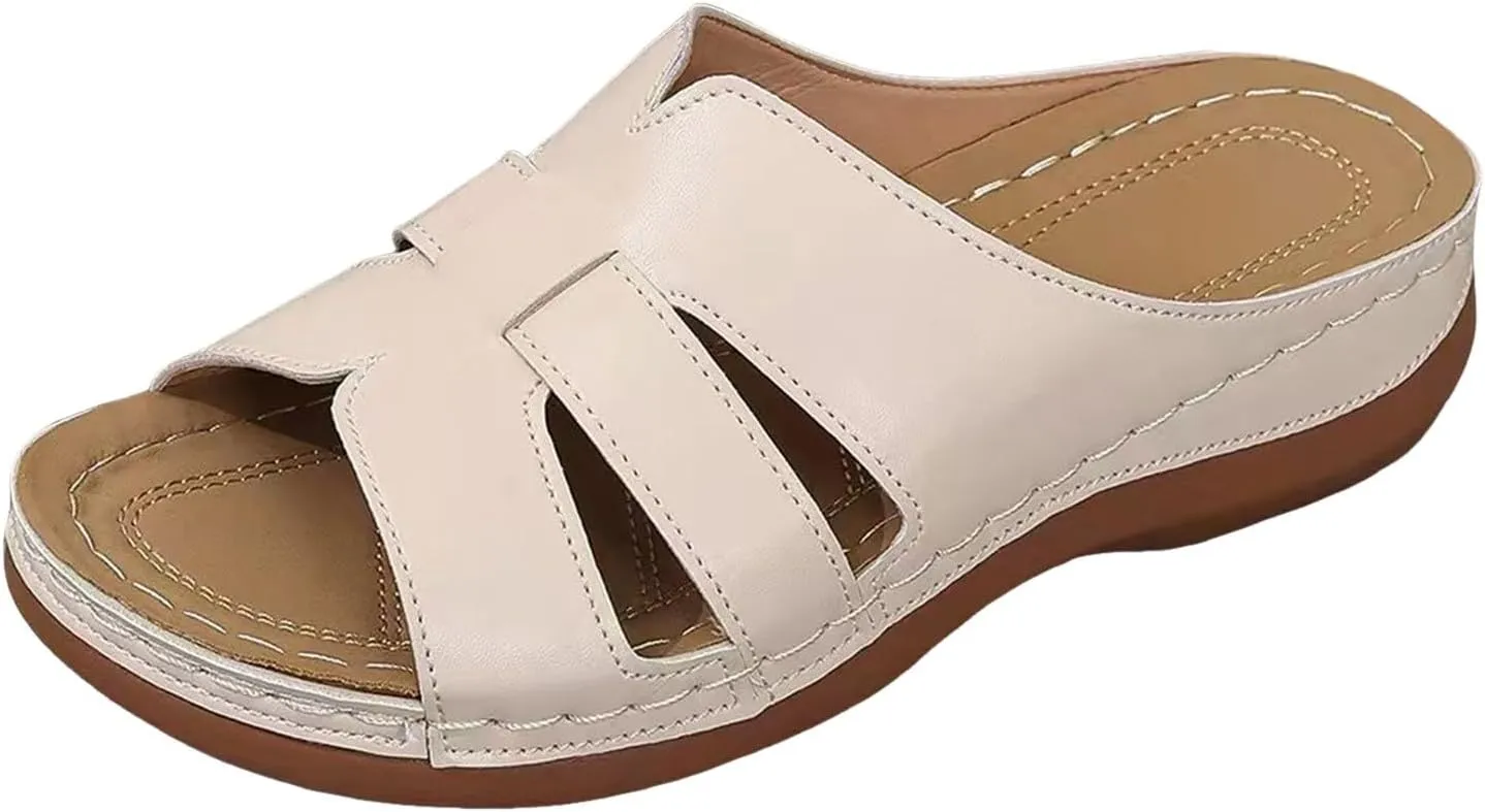 SuanlaTDS Platform Sandals Womens Wedges Slip On Orthopedic Sandals with Arch Support Wide Width Comfortable Summer Beach Walking Low Heels Wedges Open Toe Outdoor Flat Shoes