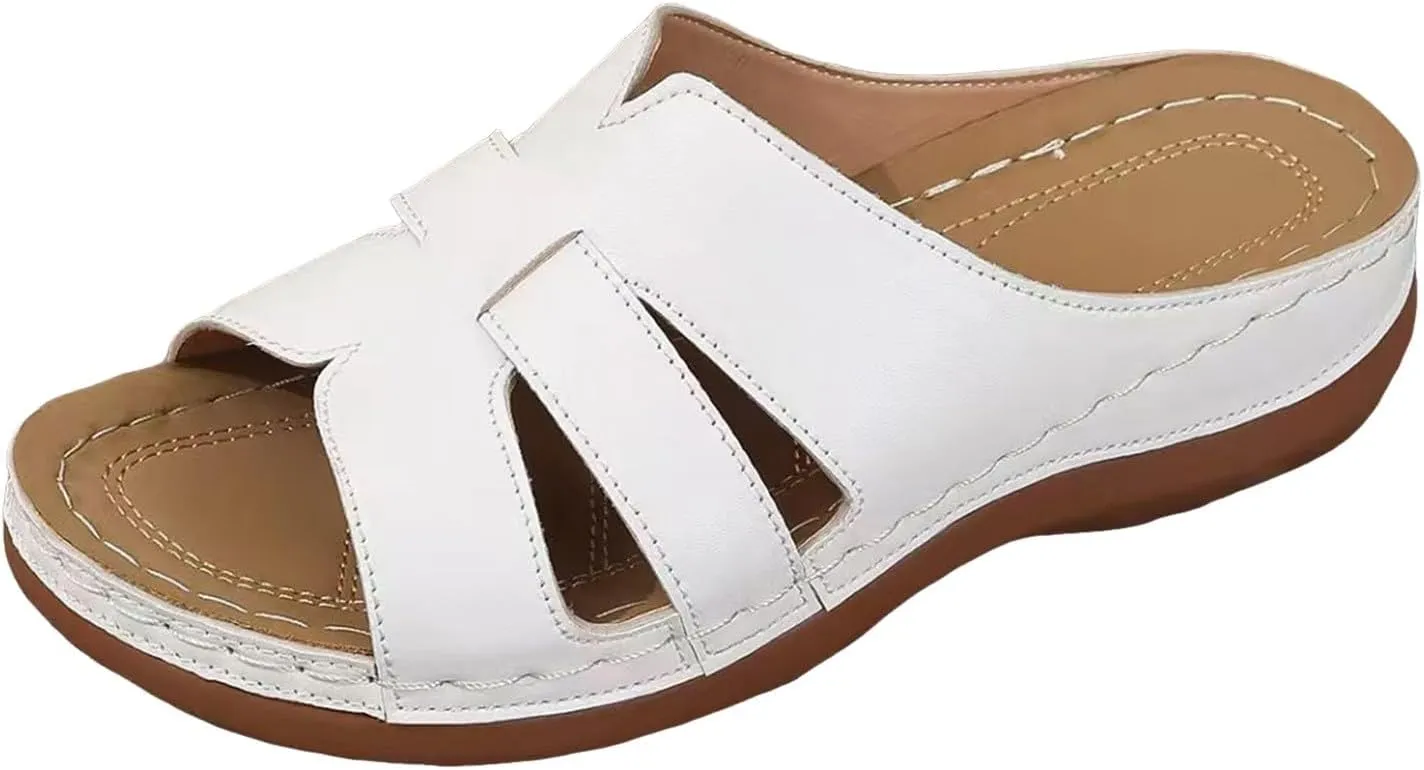 SuanlaTDS Platform Sandals Womens Wedges Slip On Orthopedic Sandals with Arch Support Wide Width Comfortable Summer Beach Walking Low Heels Wedges Open Toe Outdoor Flat Shoes