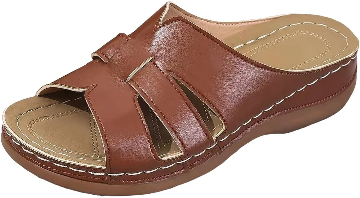 SuanlaTDS Platform Sandals Womens Wedges Slip On Orthopedic Sandals with Arch Support Wide Width Comfortable Summer Beach Walking Low Heels Wedges Open Toe Outdoor Flat Shoes